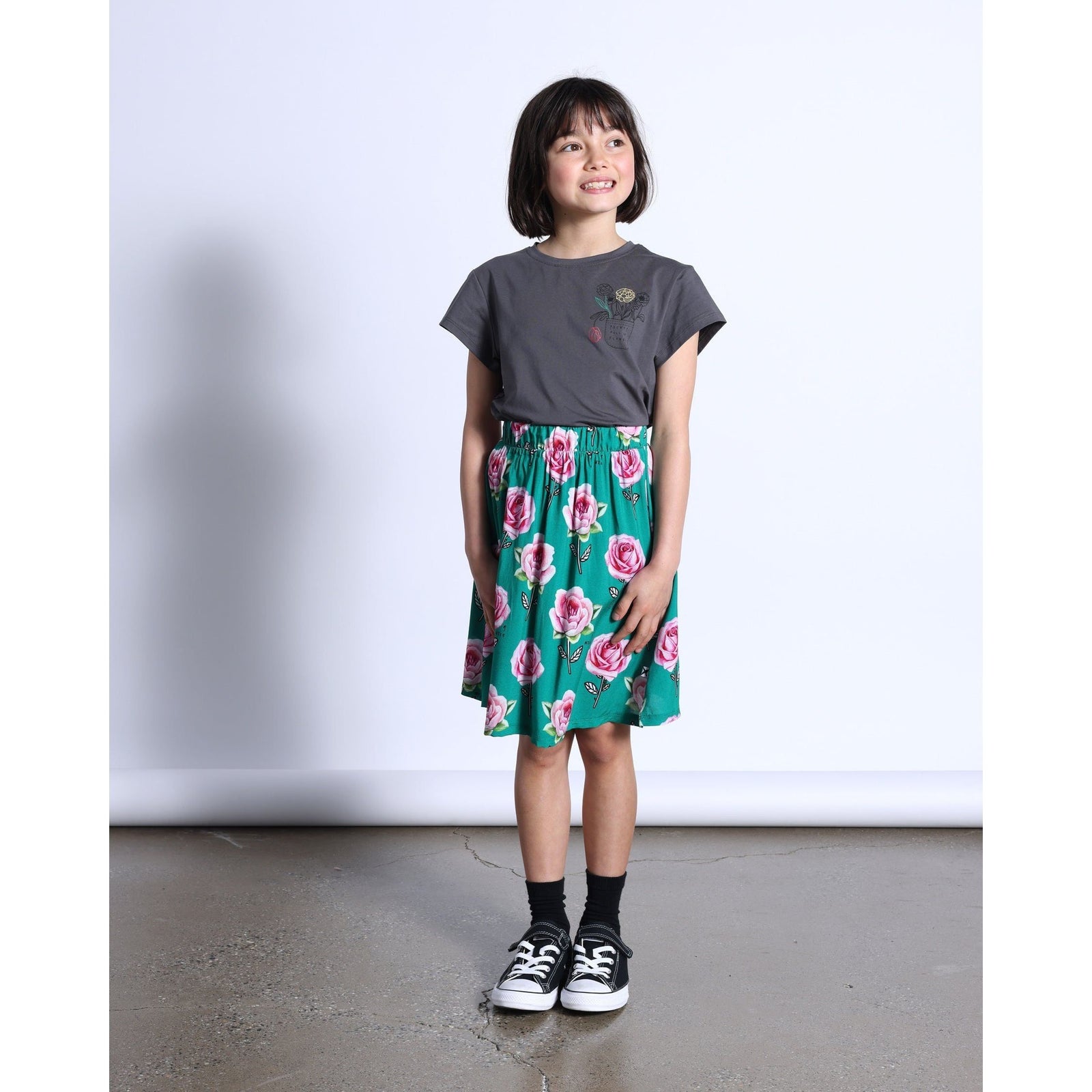 Pocket Of Flowers Tee- Dark Grey