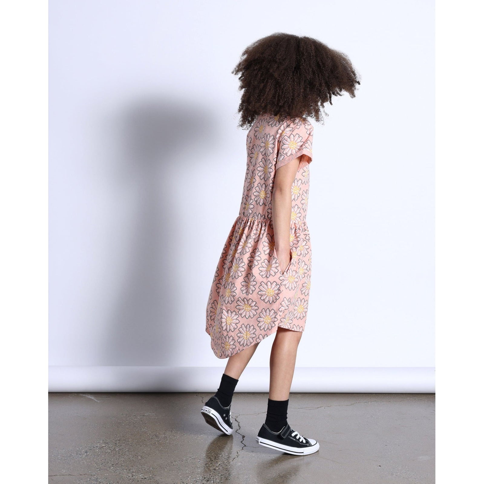 Pixelled Flower Dress- Apricot Marle