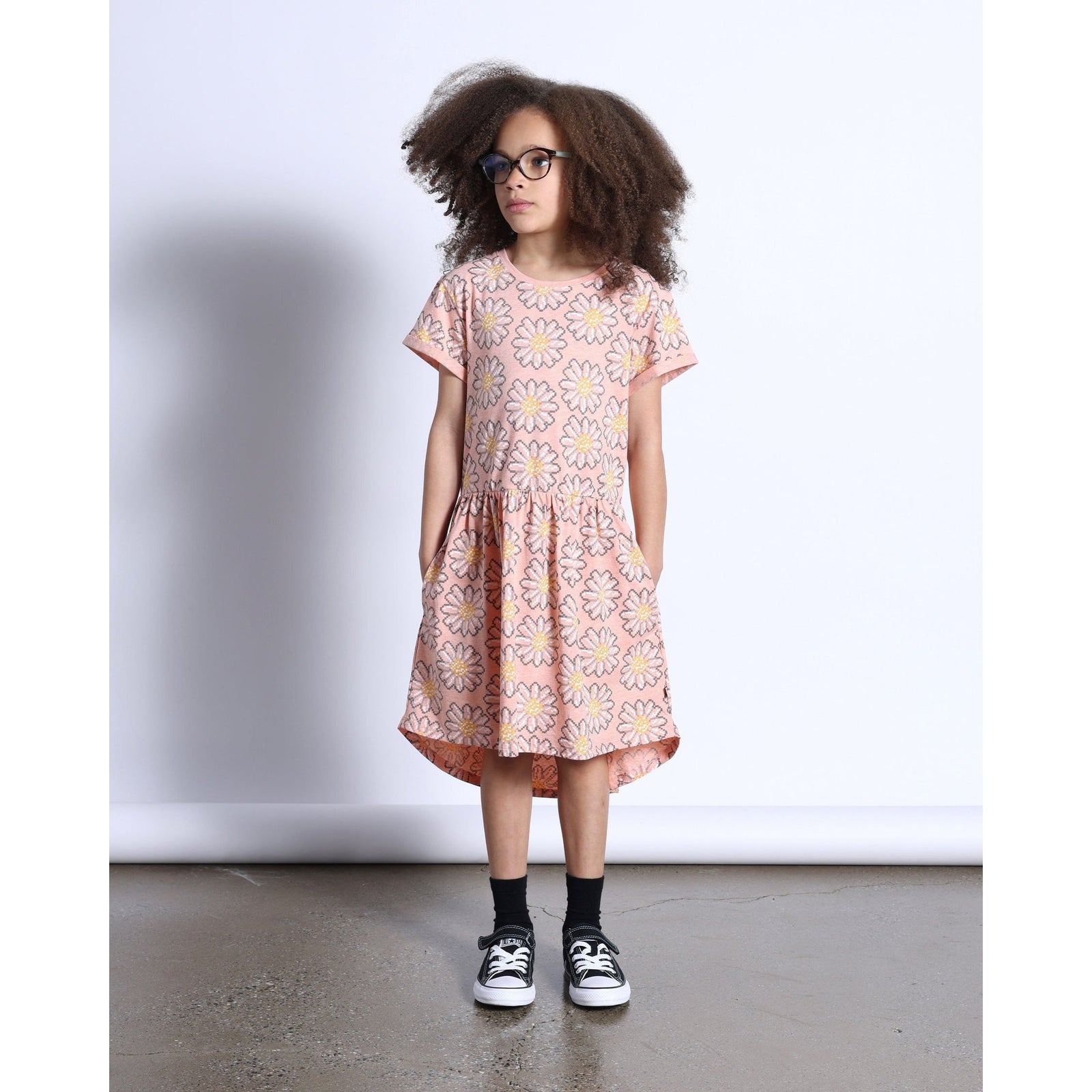 Pixelled Flower Dress- Apricot Marle
