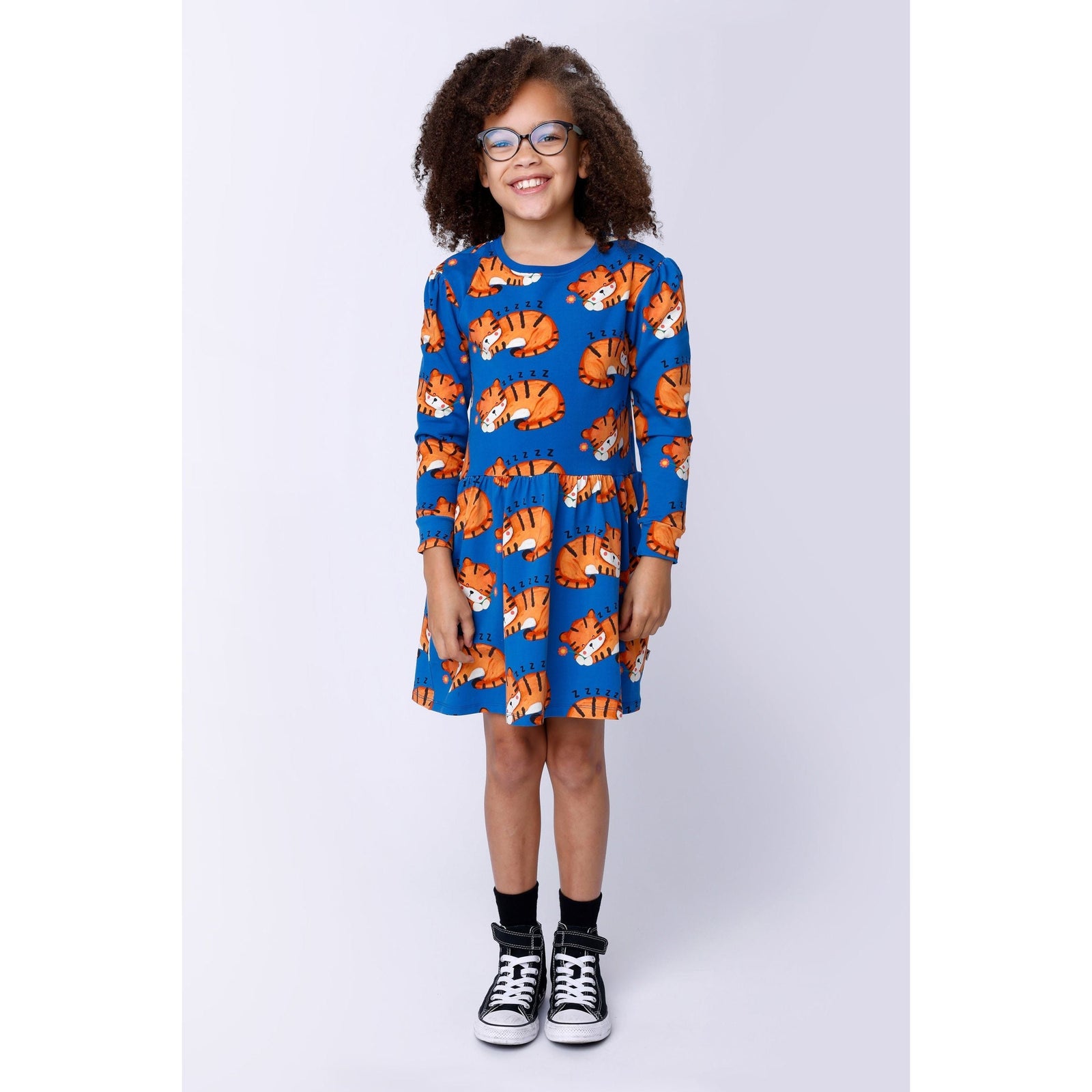 Sleepy Tigers Dress - Dark Blue