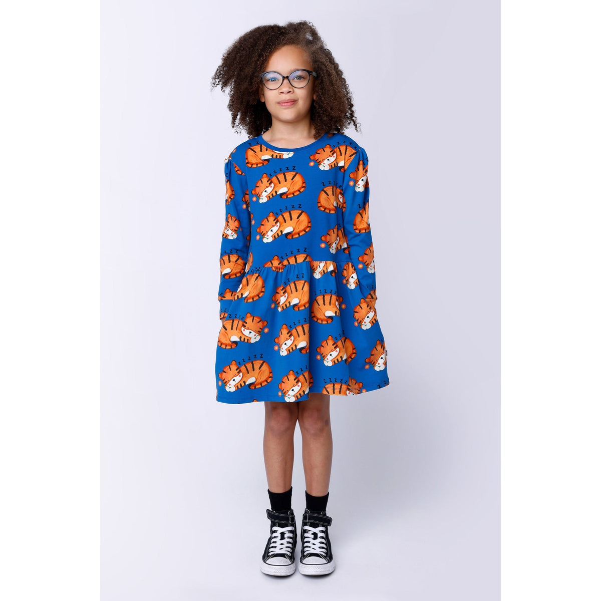 Sleepy Tigers Dress - Dark Blue