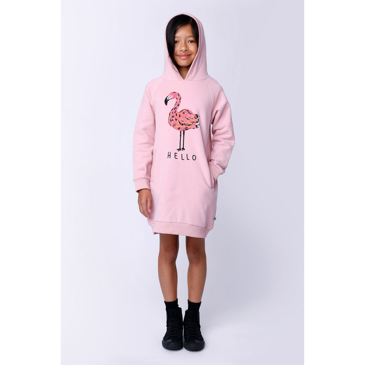 Hello Flamingo Furry Hoodie Dress