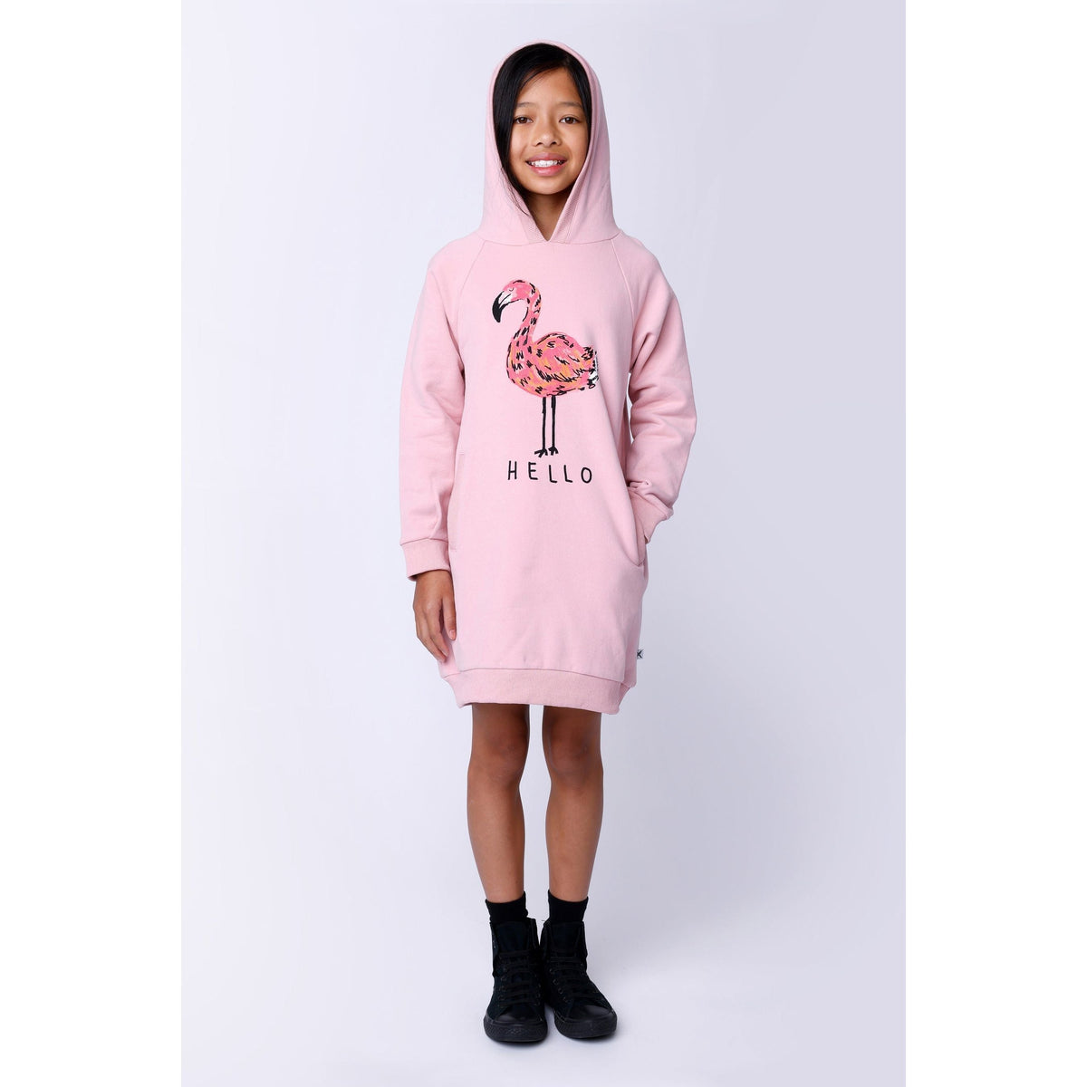 Hello Flamingo Furry Hoodie Dress