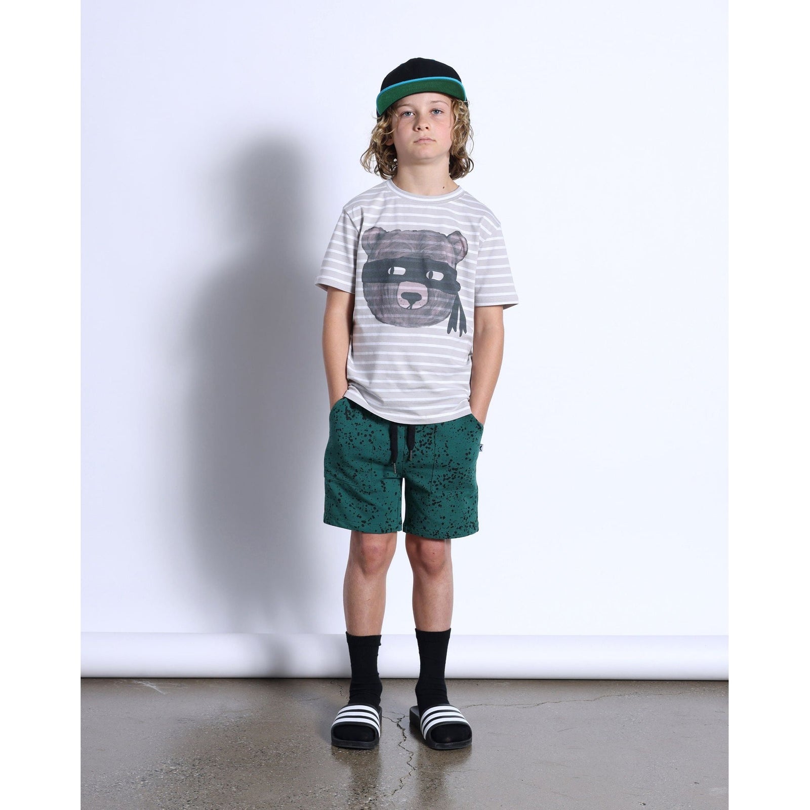 Bear In Disguise Tee- Slate/White Stripe