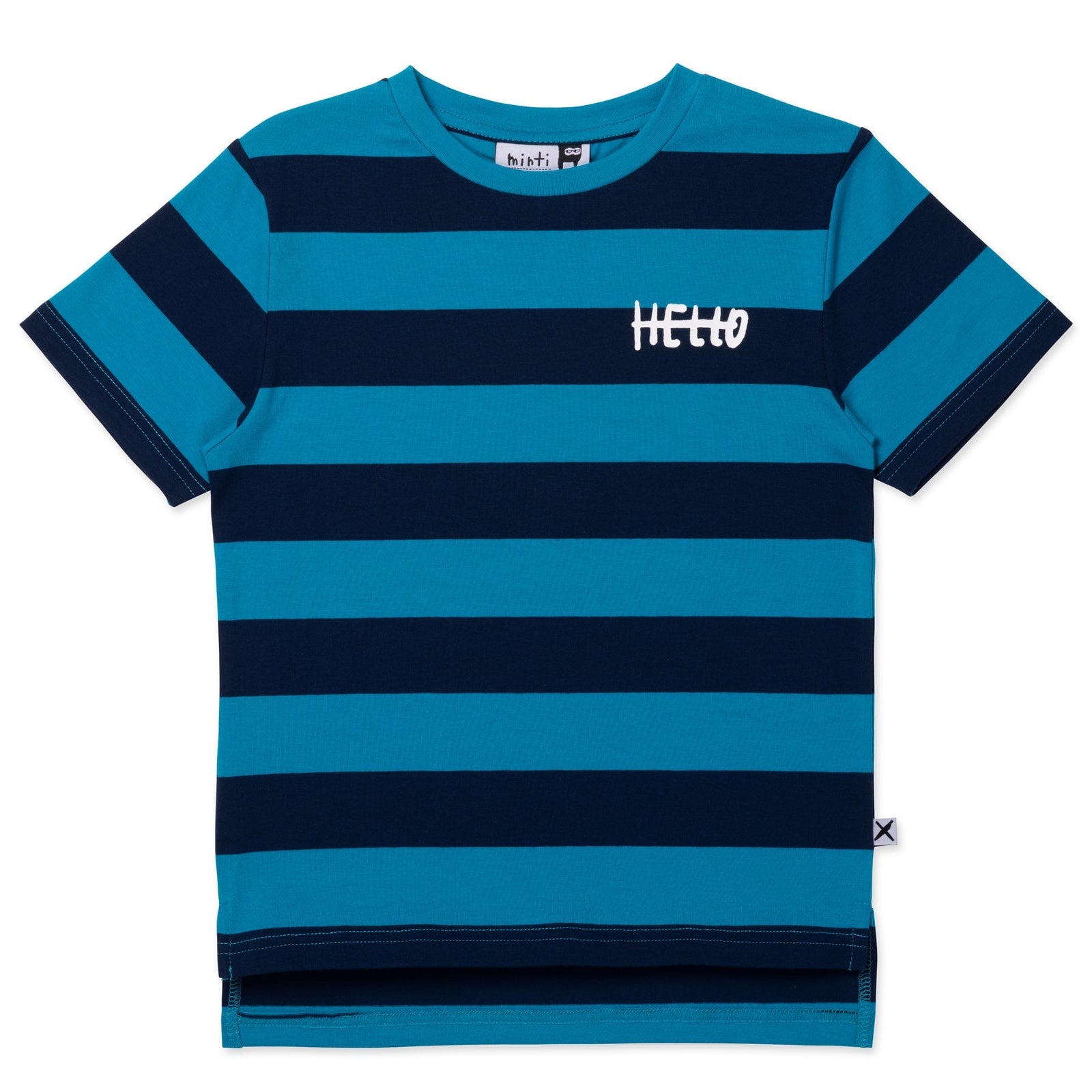 Duo Tee- Aqua/Navy Stripe