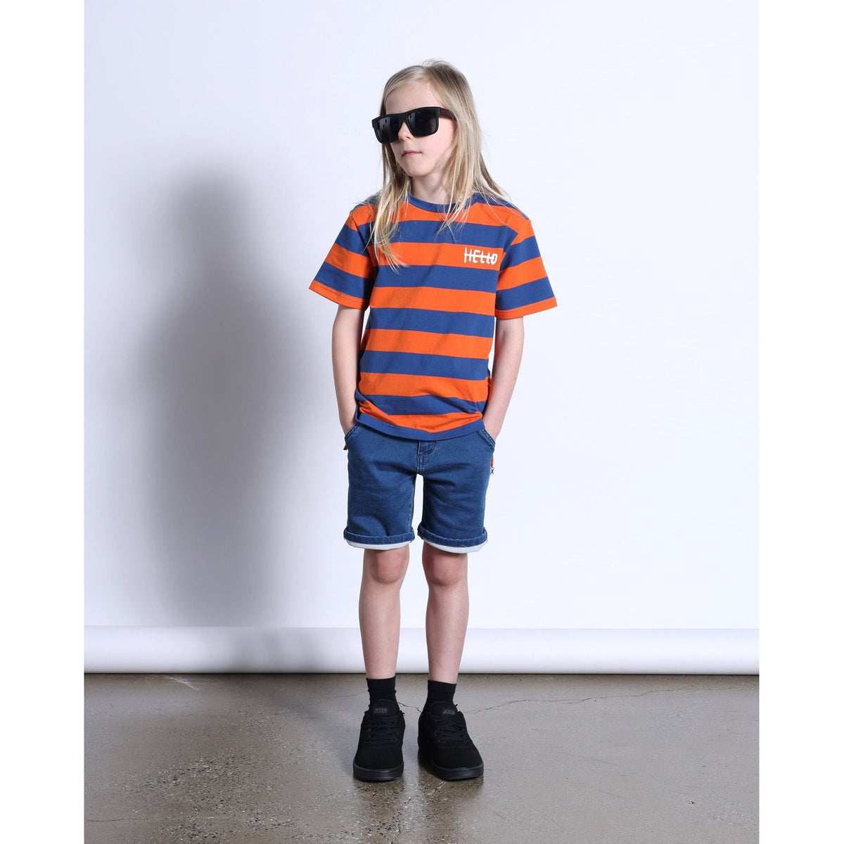Duo Tee- Orange/Midnight Stripe