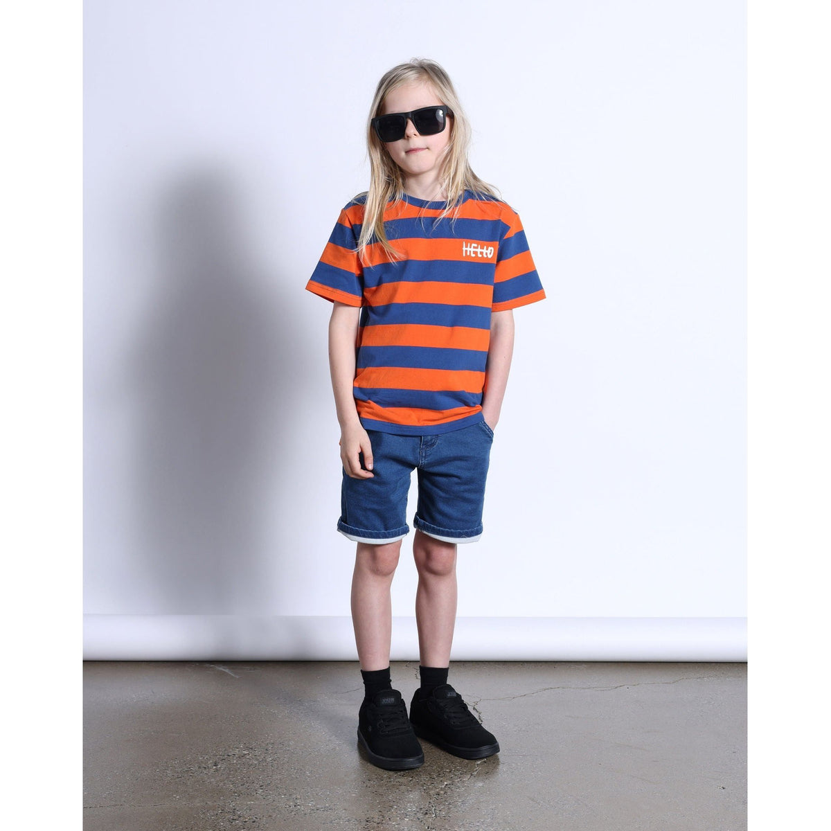 Duo Tee- Orange/Midnight Stripe