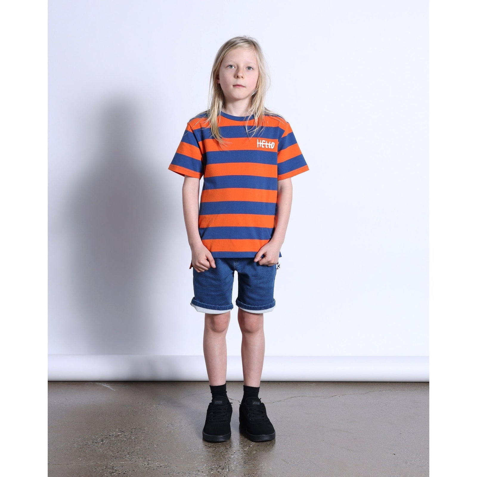 Duo Tee- Orange/Midnight Stripe