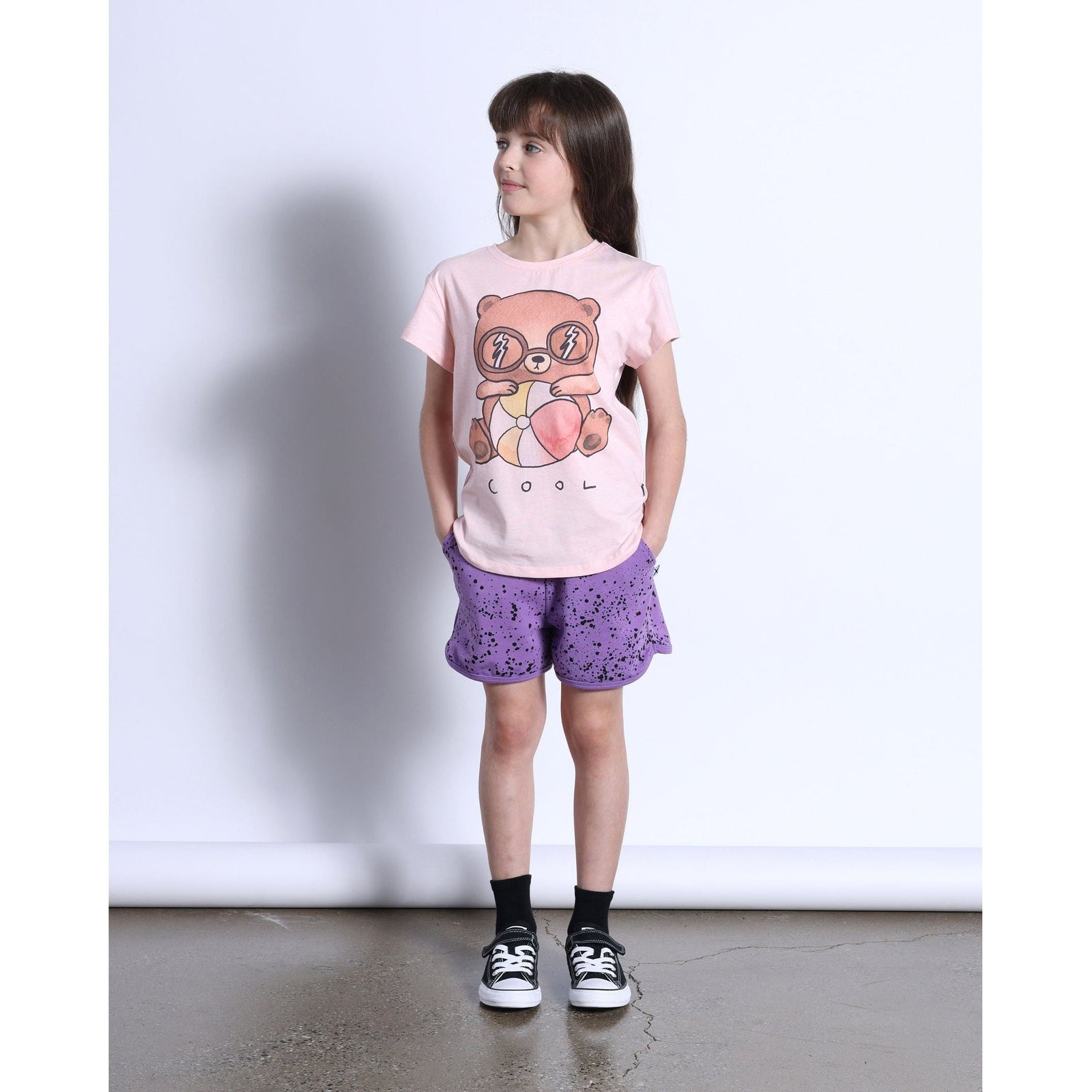 Cool Beach Bear Tee- Pink Marle