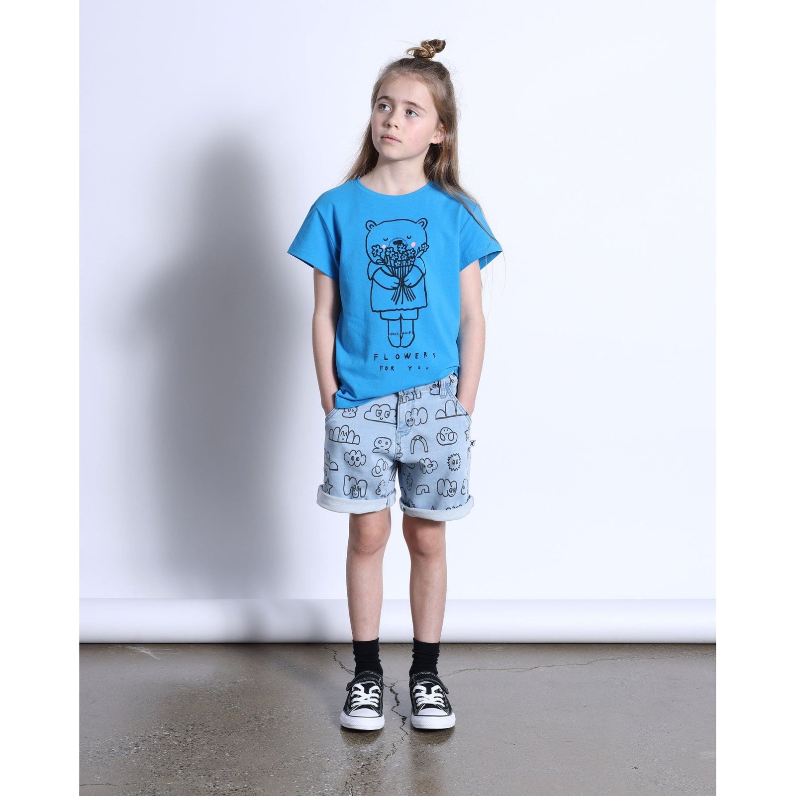 Flowers For You Tee- Bright Blue