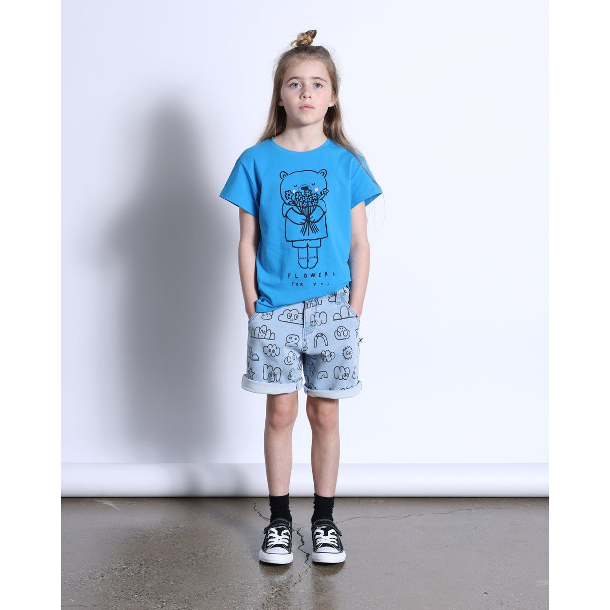 Flowers For You Tee- Bright Blue