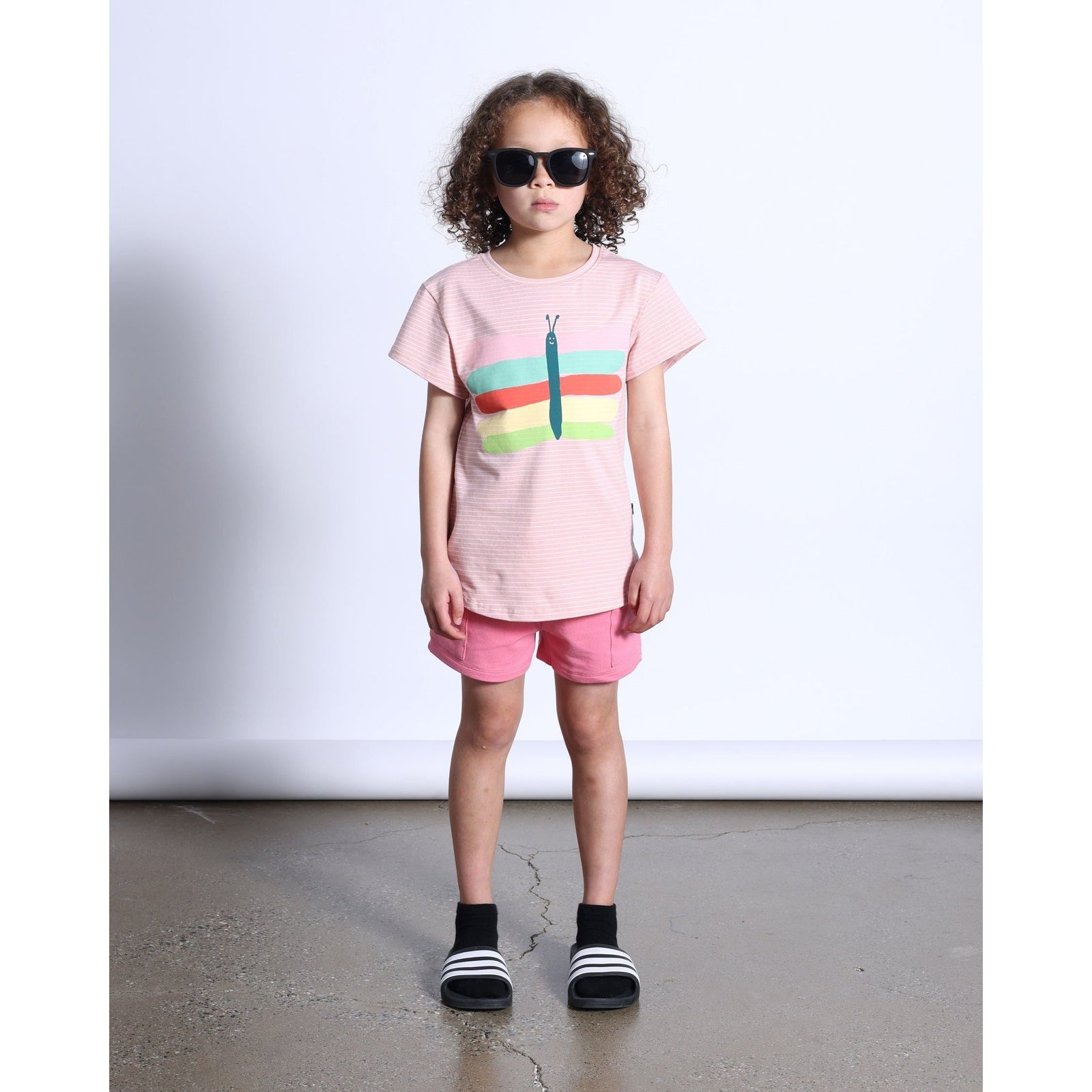 Pastel Butterfly Tee- Ballet Stripe