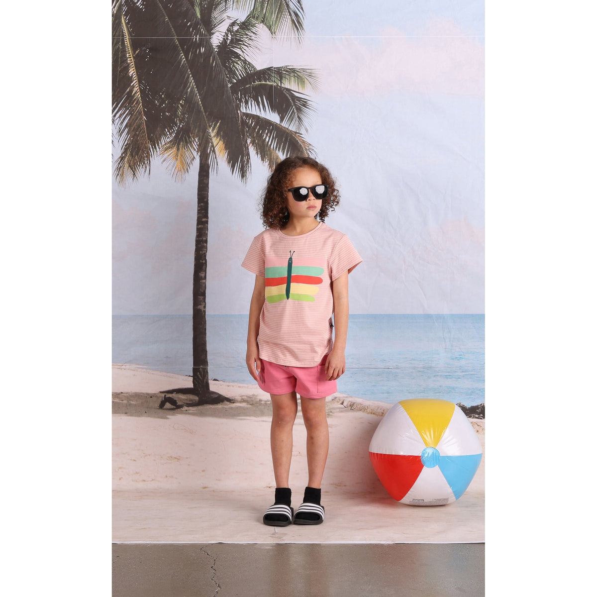 Pastel Butterfly Tee- Ballet Stripe