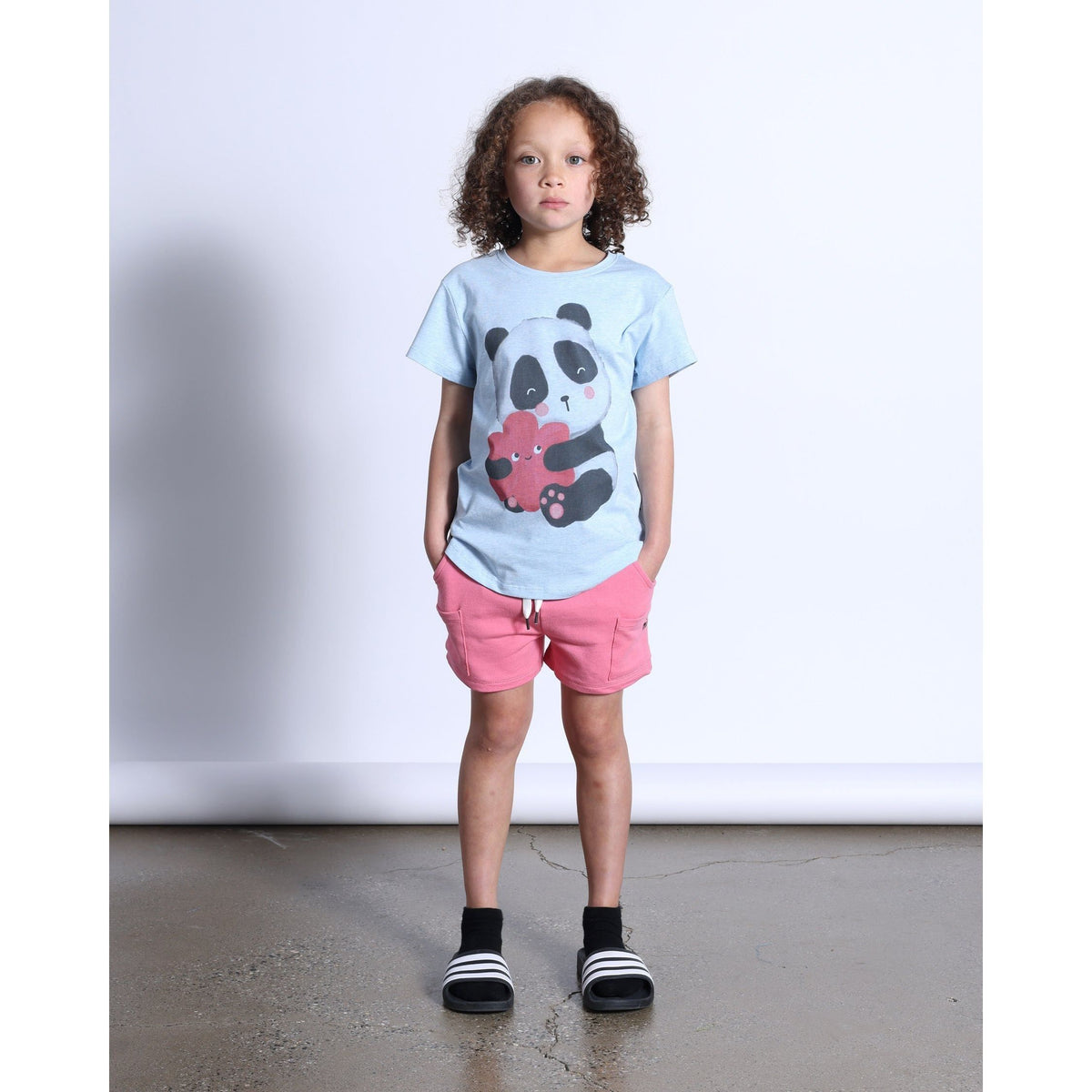 Panda Hug Tee- Cornflower Marle