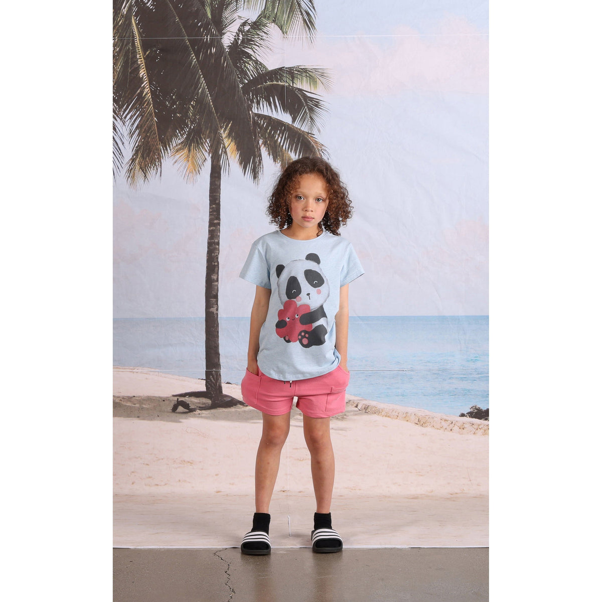 Panda Hug Tee- Cornflower Marle