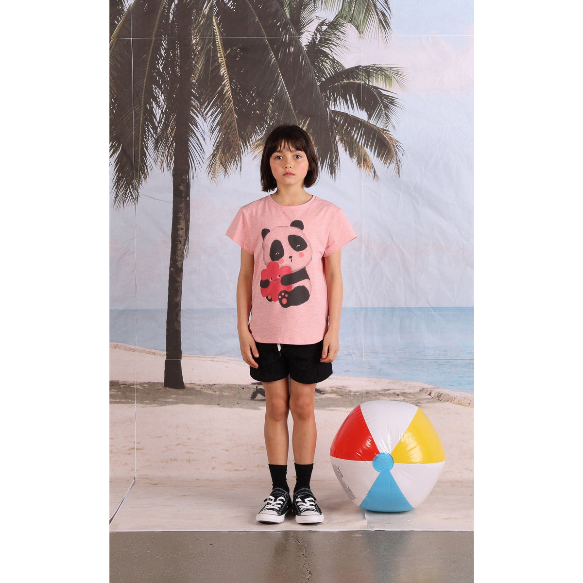 Panda Hug Tee- Strawberry Marle