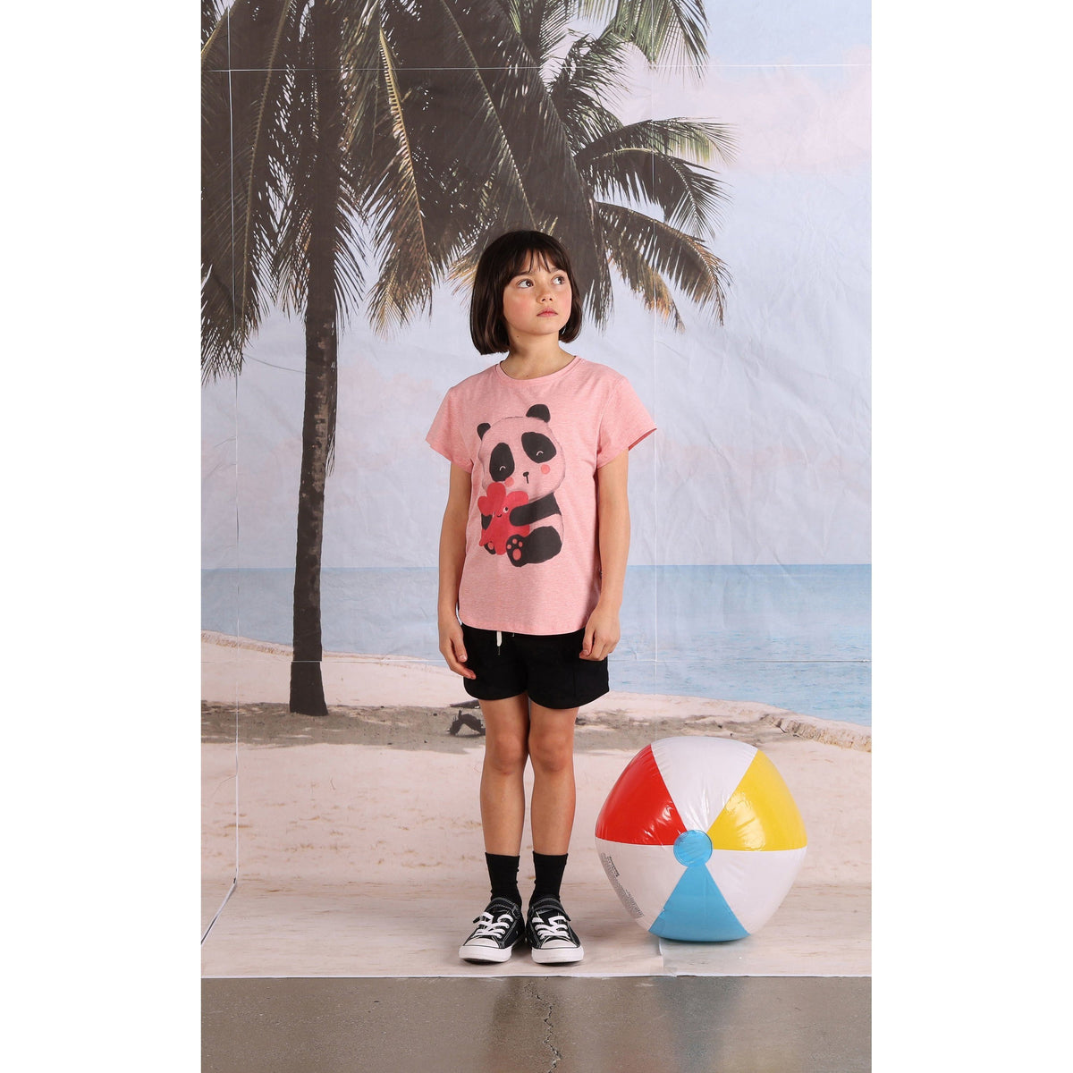 Panda Hug Tee- Strawberry Marle