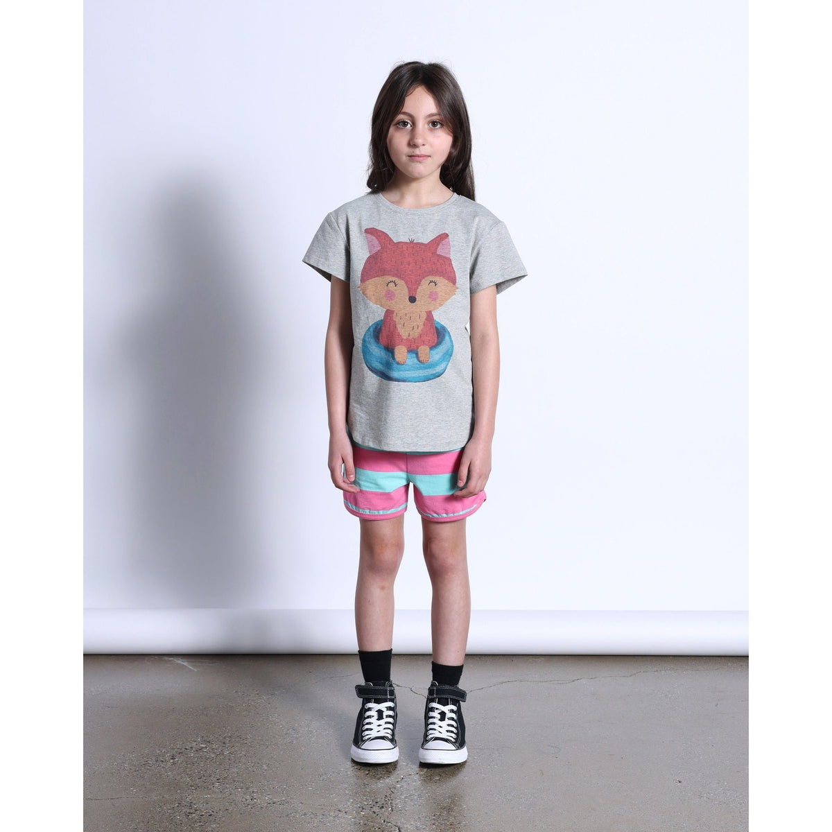 Poolside Fox Tee- Grey Marle