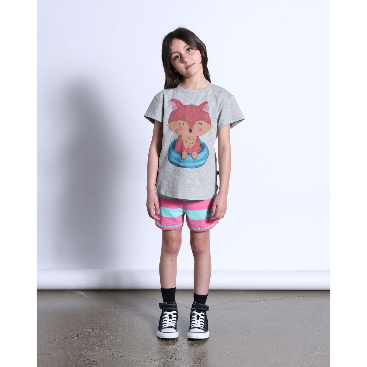 Poolside Fox Tee- Grey Marle