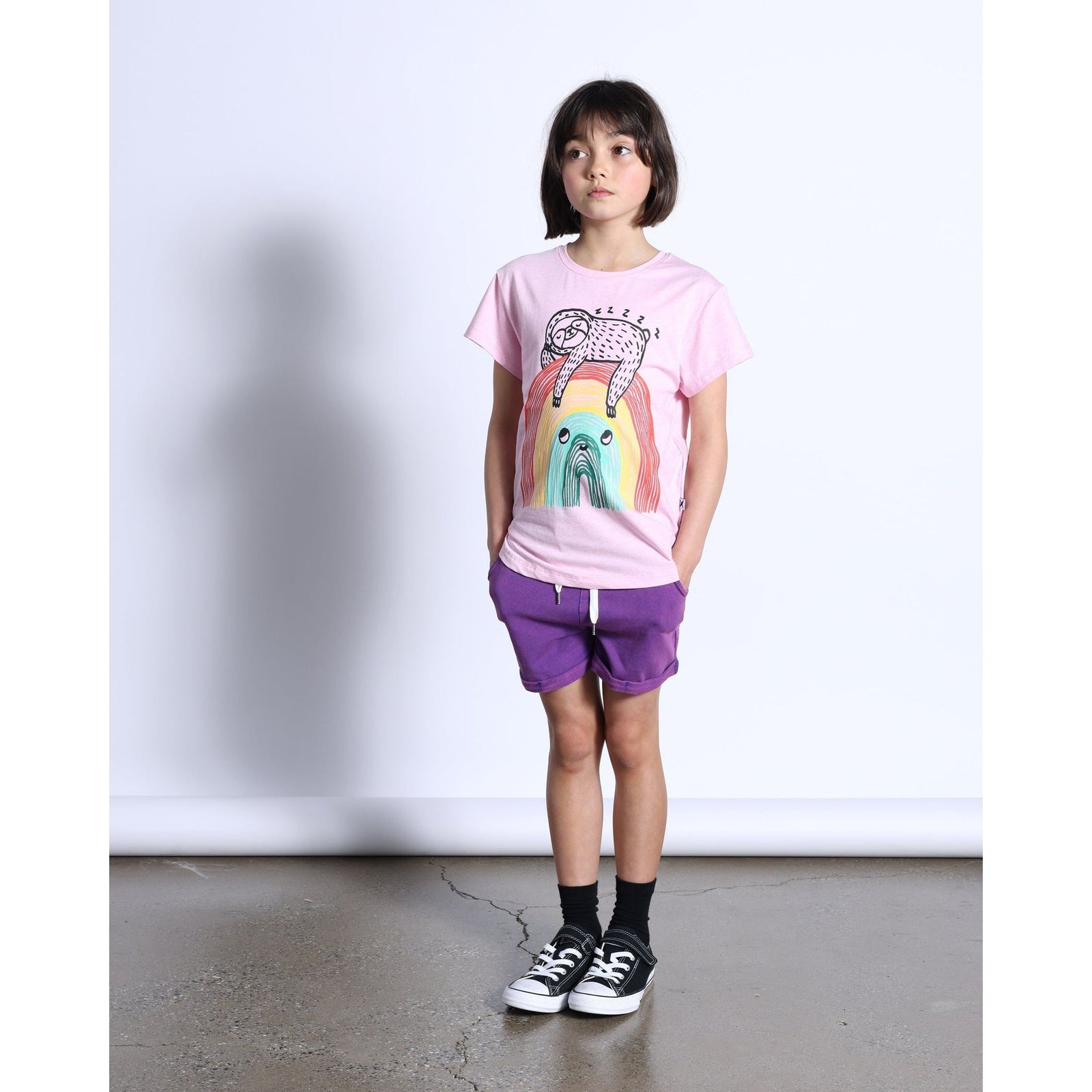 Sloth-Bow Tee- Pink Marle