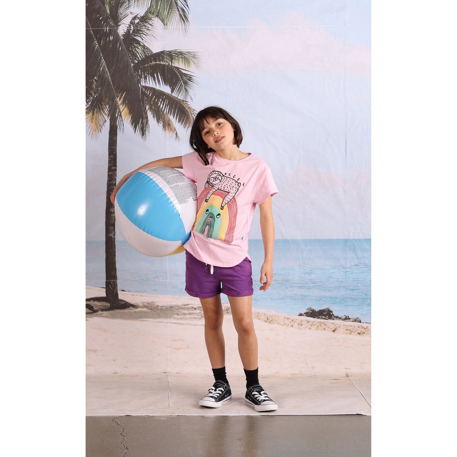 Sloth-Bow Tee- Pink Marle
