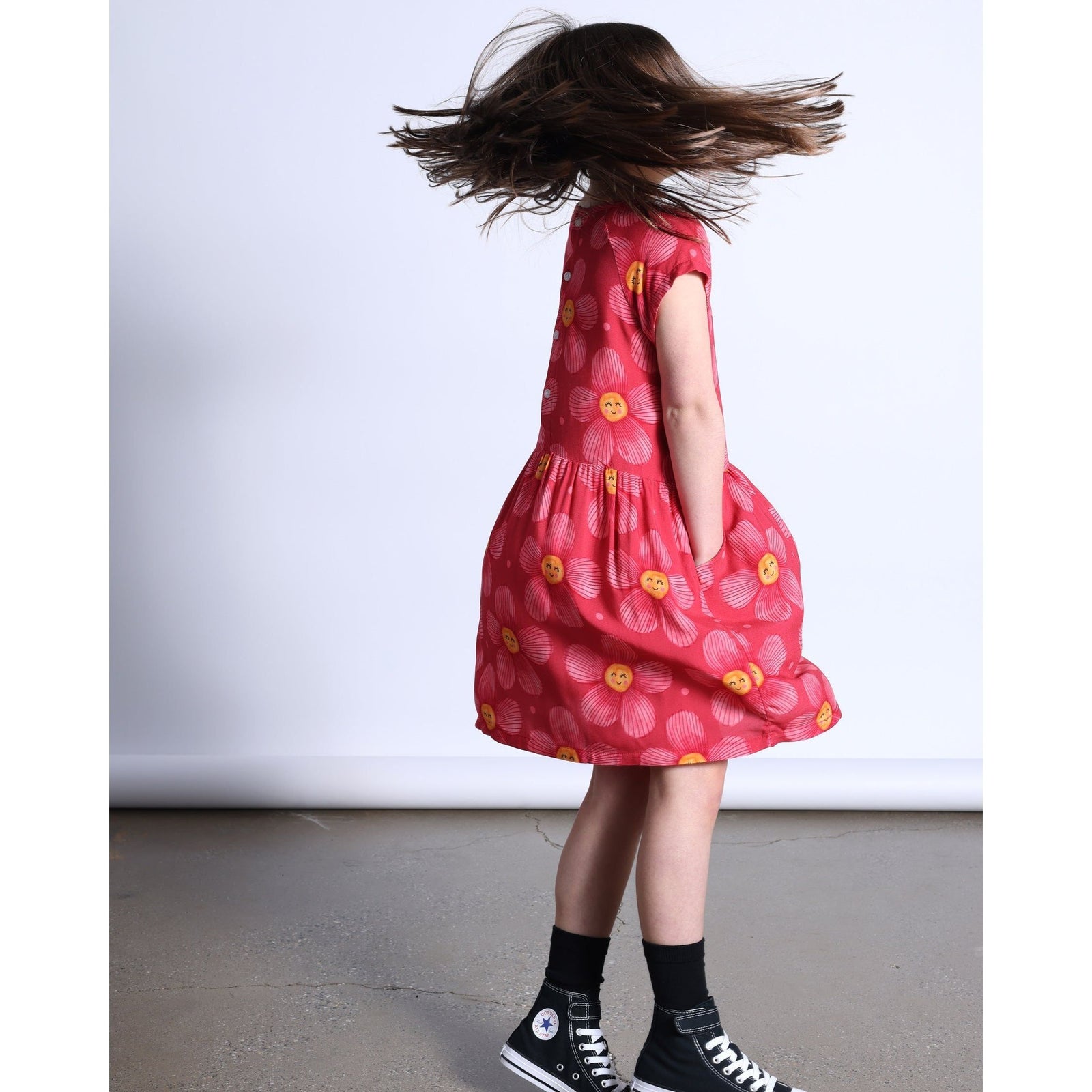 Painted Flower Woven Dress- Cherry