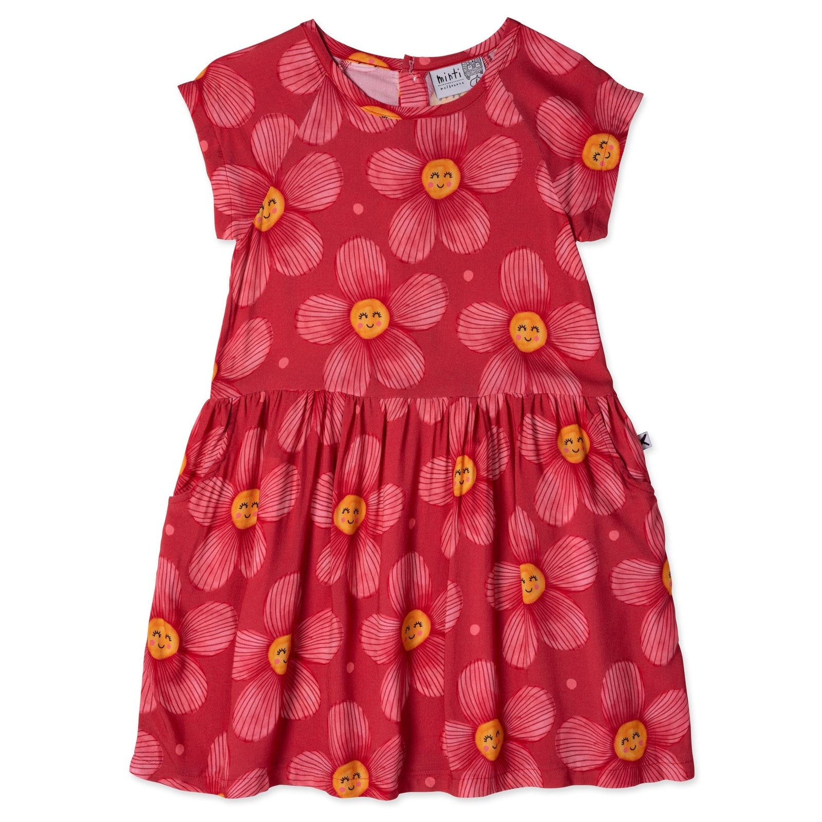 Painted Flower Woven Dress- Cherry