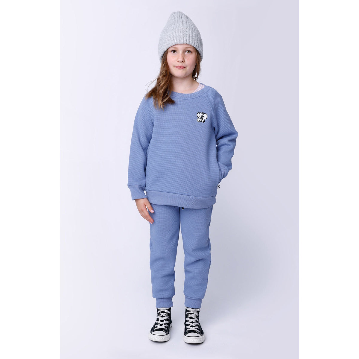 Furry Waffle Trackies - Cornflower
