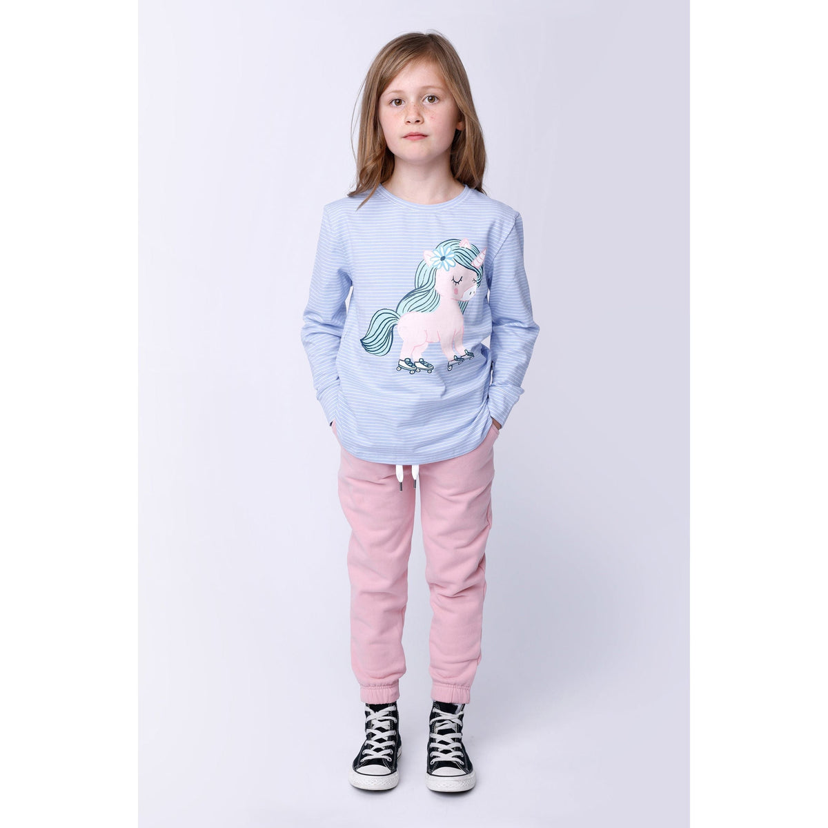 Flower Unicorn Tee - Cornflower Stripe