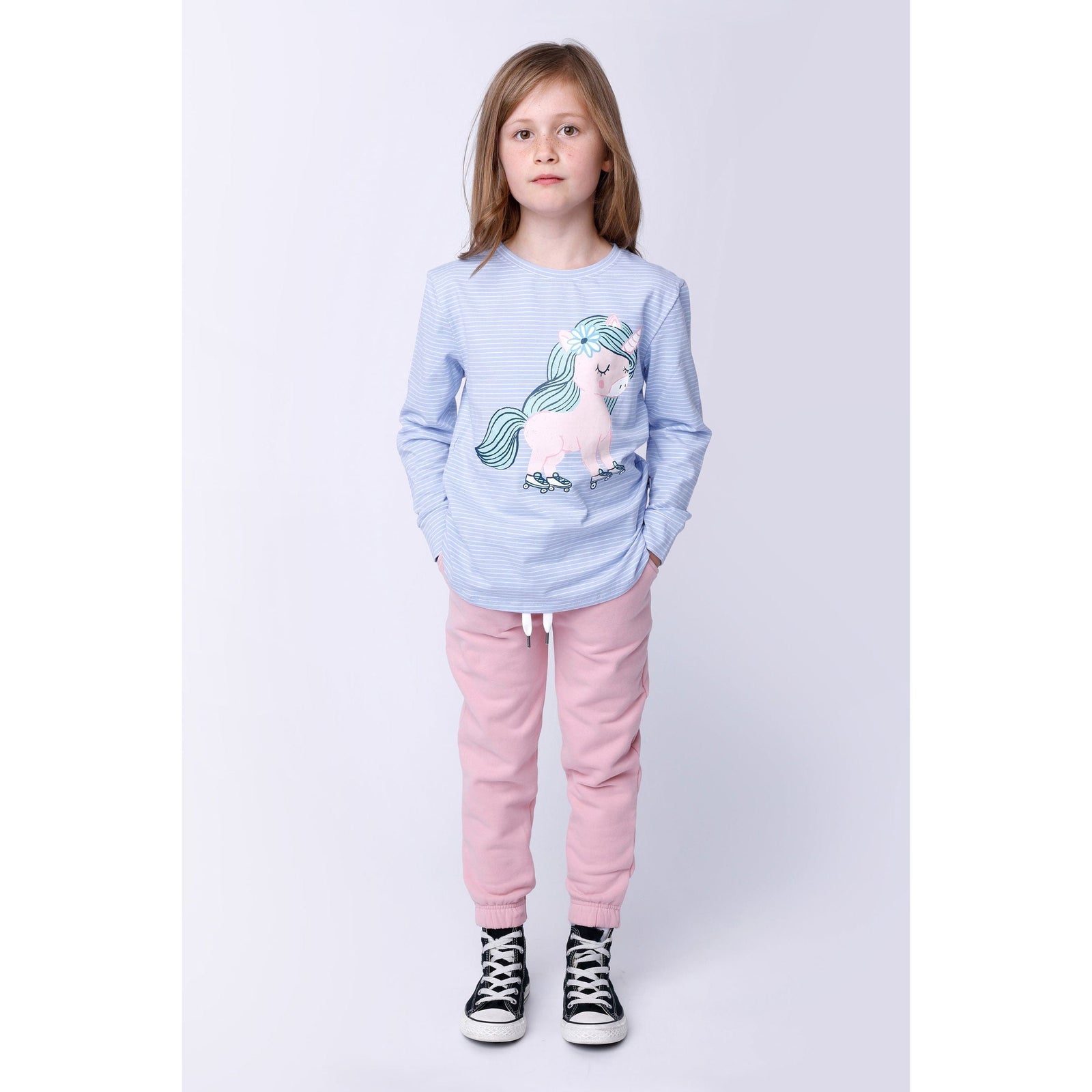 Flower Unicorn Tee - Cornflower Stripe