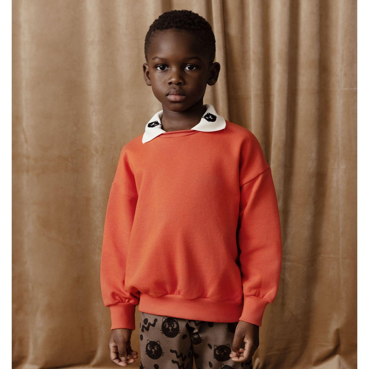 Cats Emb Collar Sweatshirt
