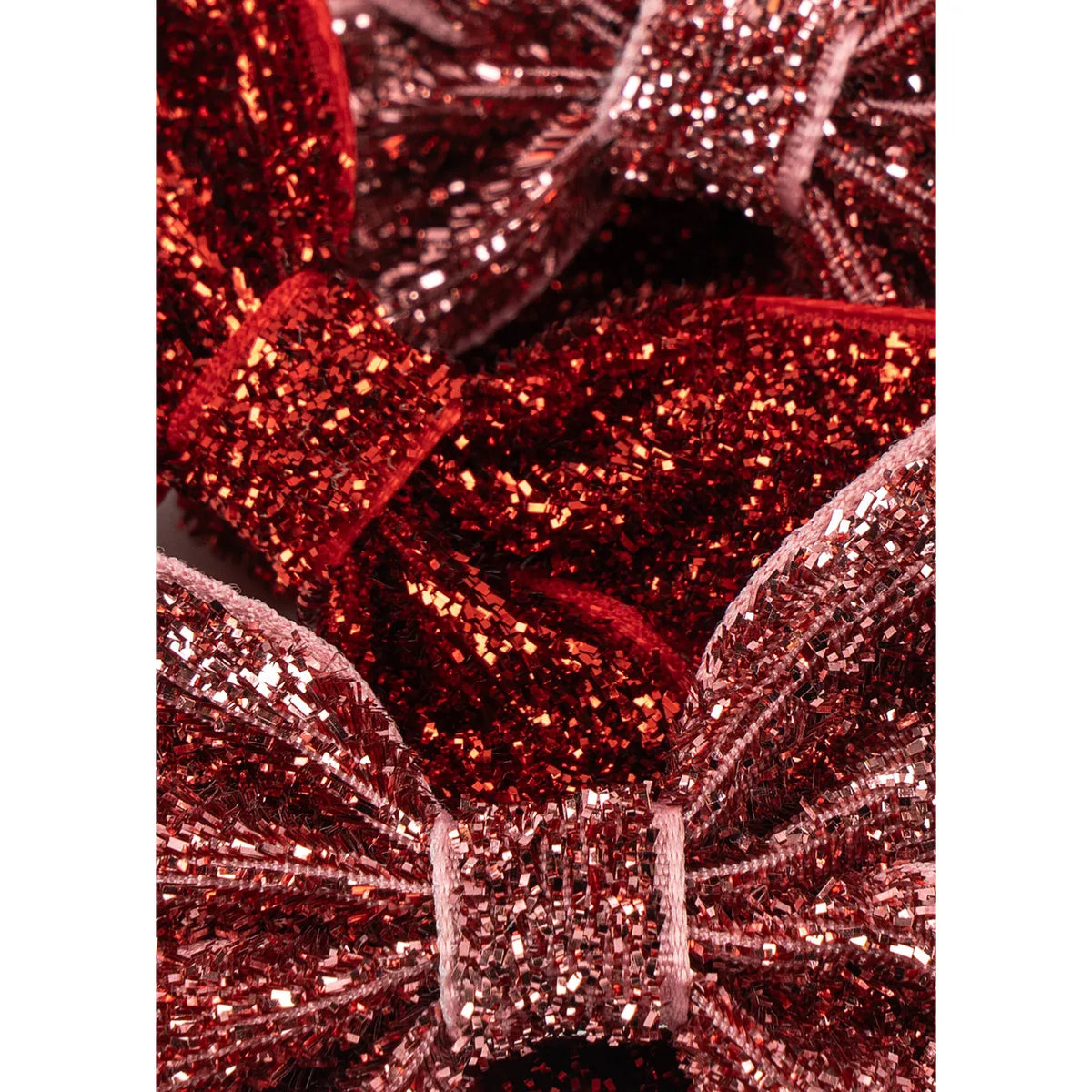 4 Pack Micki Bow Hair Clips - Red Glitter/Rose Glitter