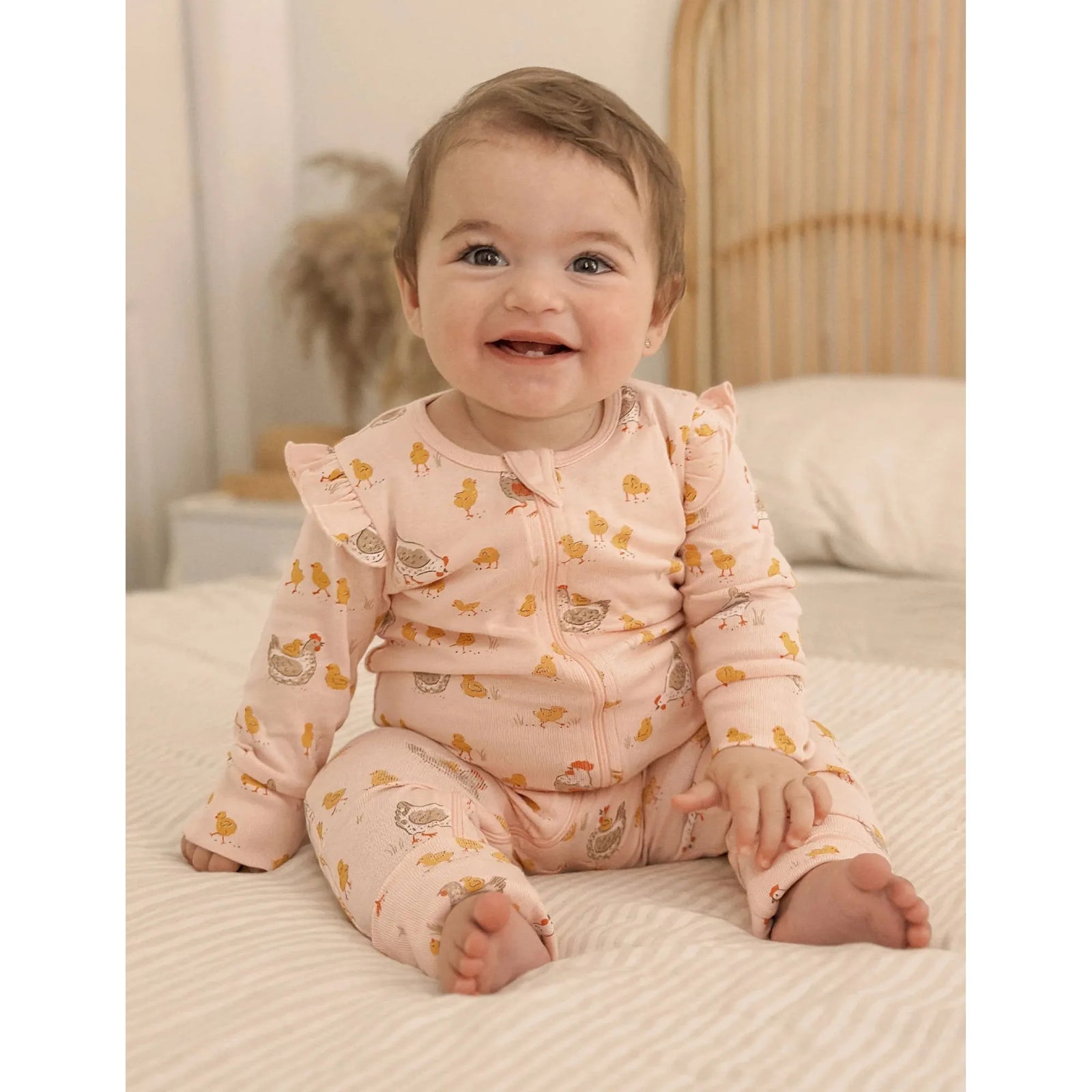 Printed Zip Growsuit - Lotus Chook