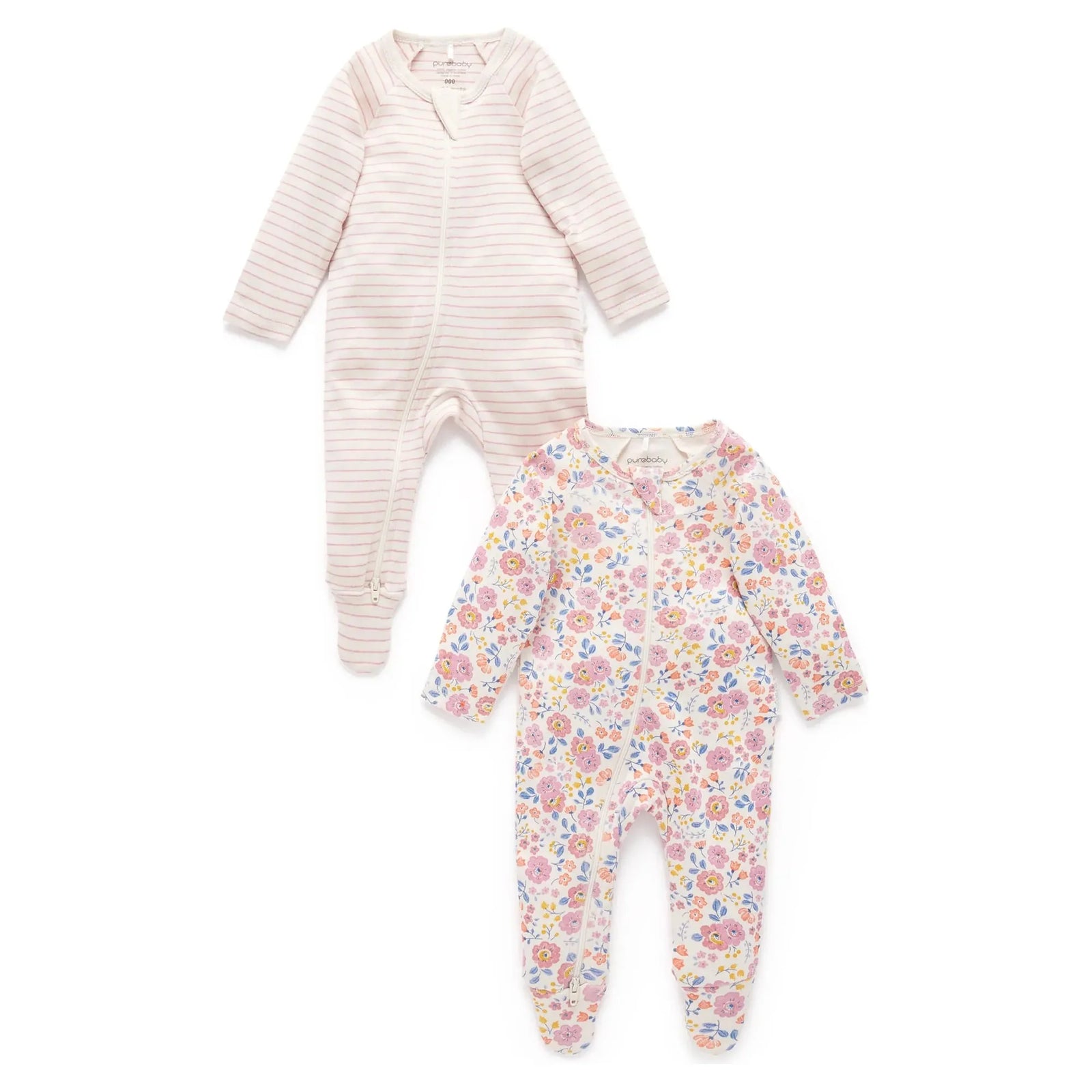 2 Pack Digital Zip Growsuit Pansy Print