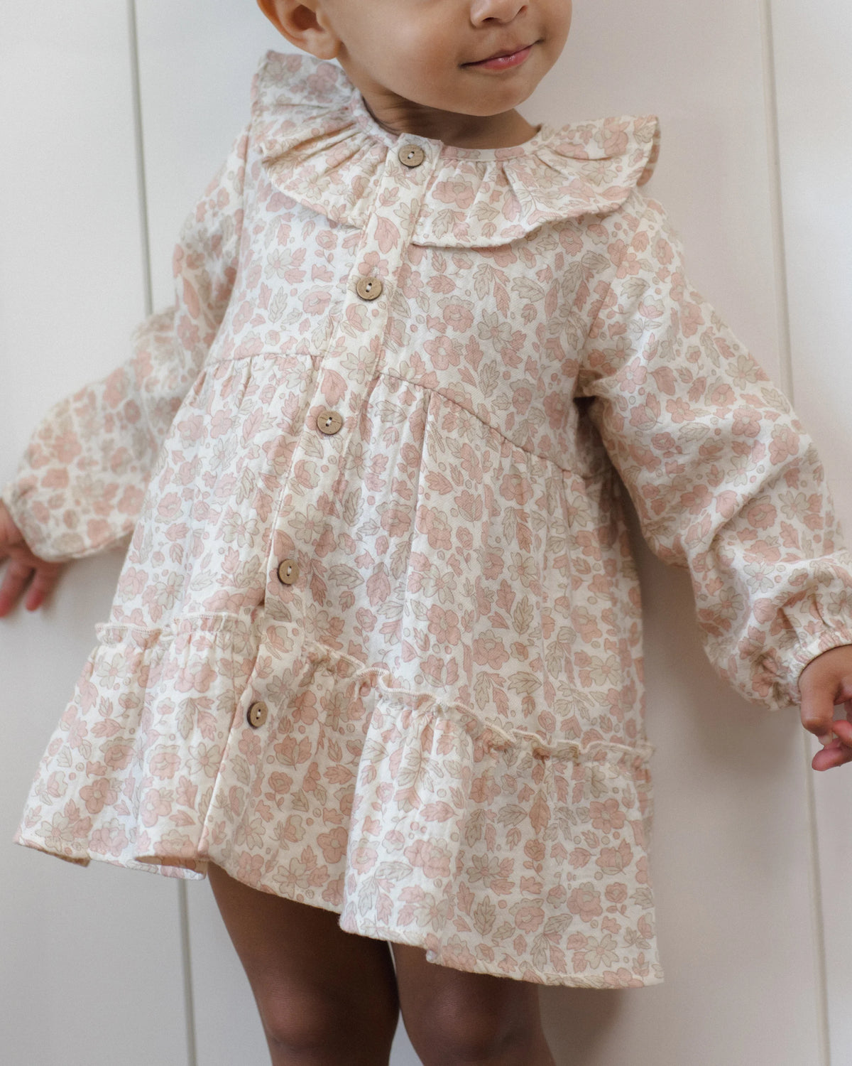 Ruffle Collar Button Dress Pink Blossom