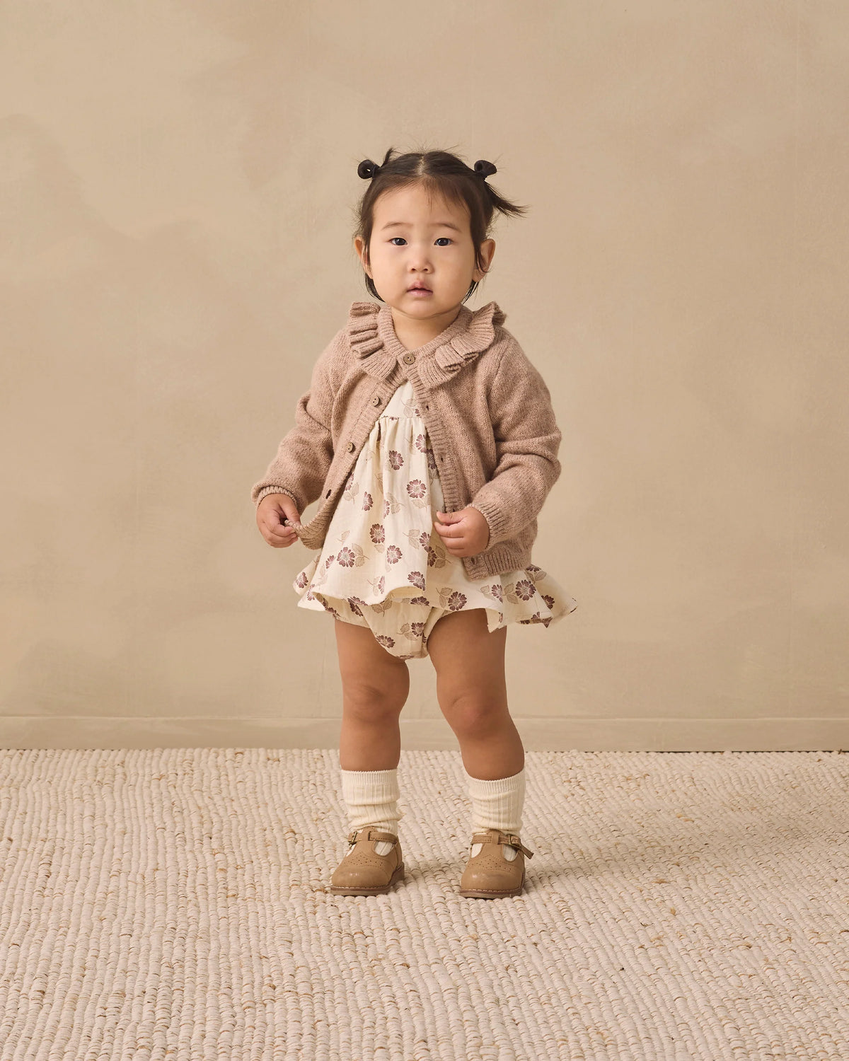 Ruffle Collar Cardigan Heathered Almond