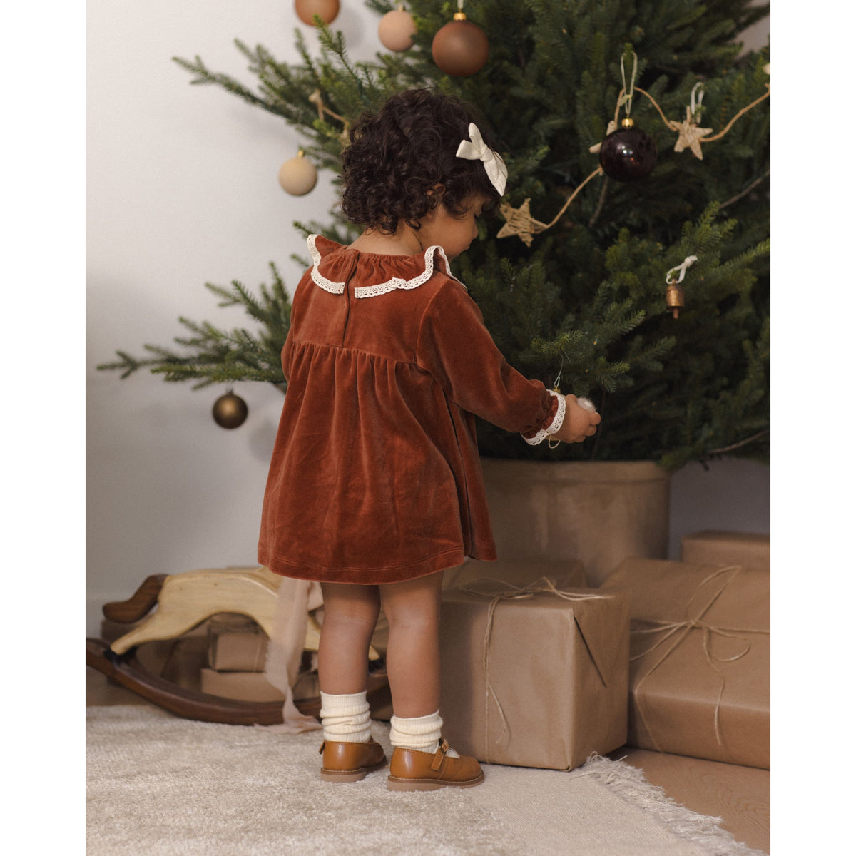 Velour Baby Dress Redwood