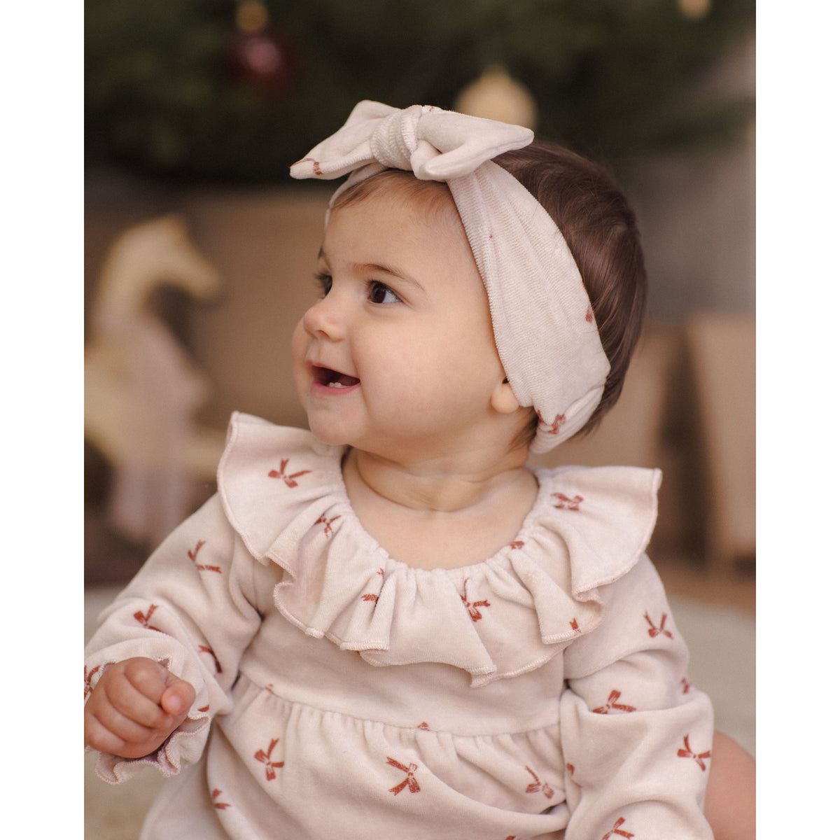 Velour Baby Dress Red Bows