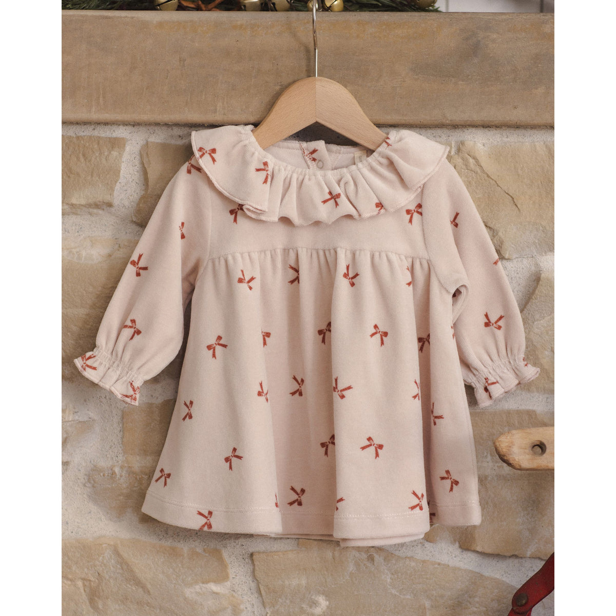 Velour Baby Dress Red Bows