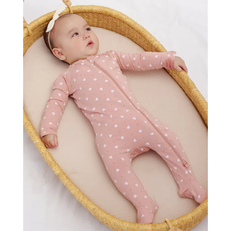 Bamboo Zip Footie Pink Hearts
