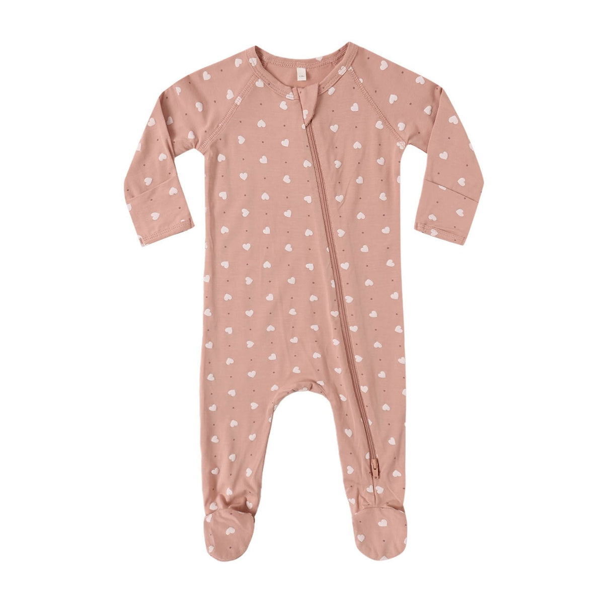 Bamboo Zip Footie Pink Hearts