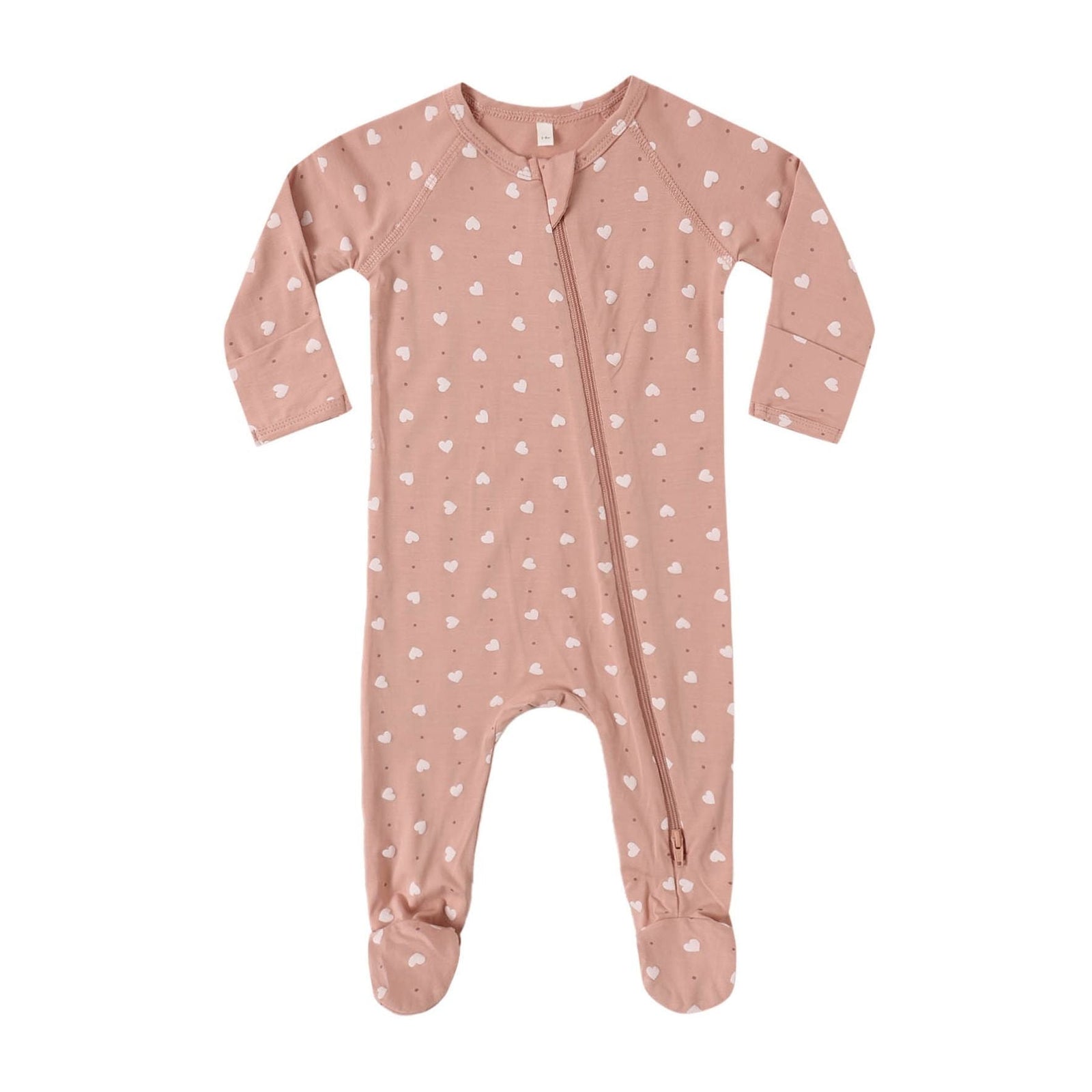 Bamboo Zip Footie Pink Hearts