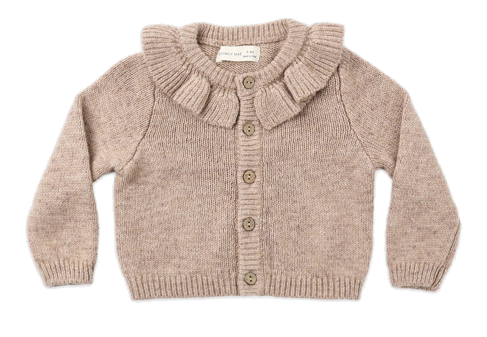 Ruffle Collar Cardigan Heathered Almond