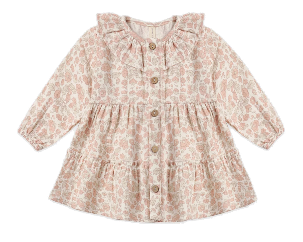 Ruffle Collar Button Dress Pink Blossom