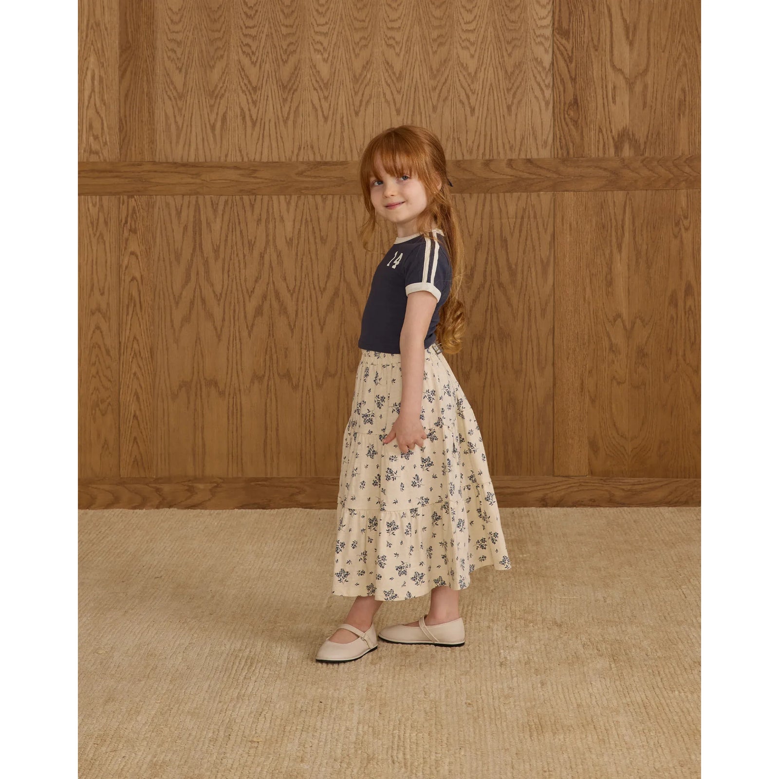Ruffle Tiered Midi Skirt || Blue Floral