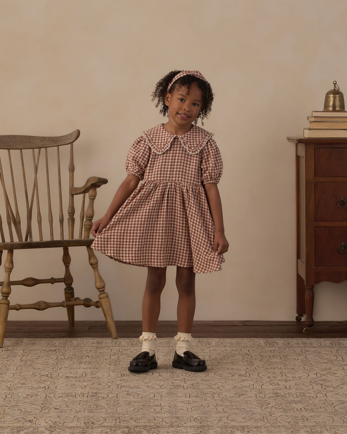 Camille Dress Brick Check