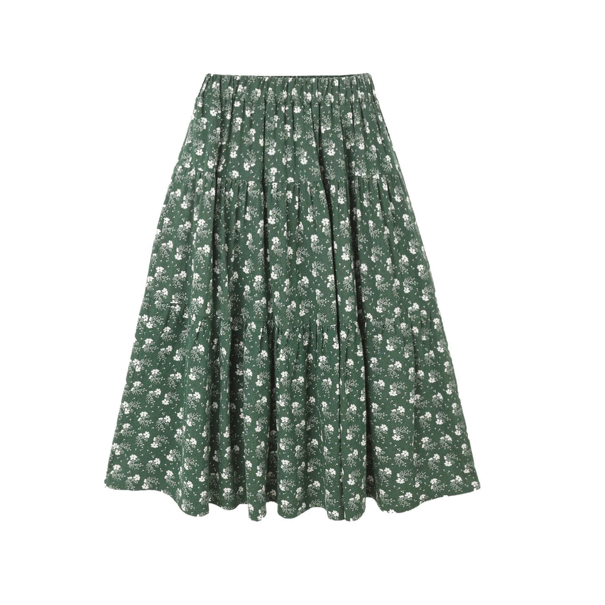 Tiered Midi Skirt || Green Ditsy
