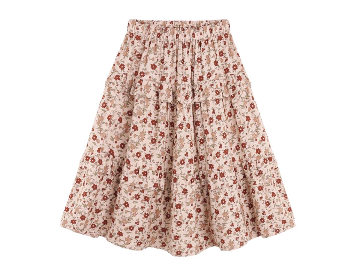 Ruffled Midi Skirt Pink Floral