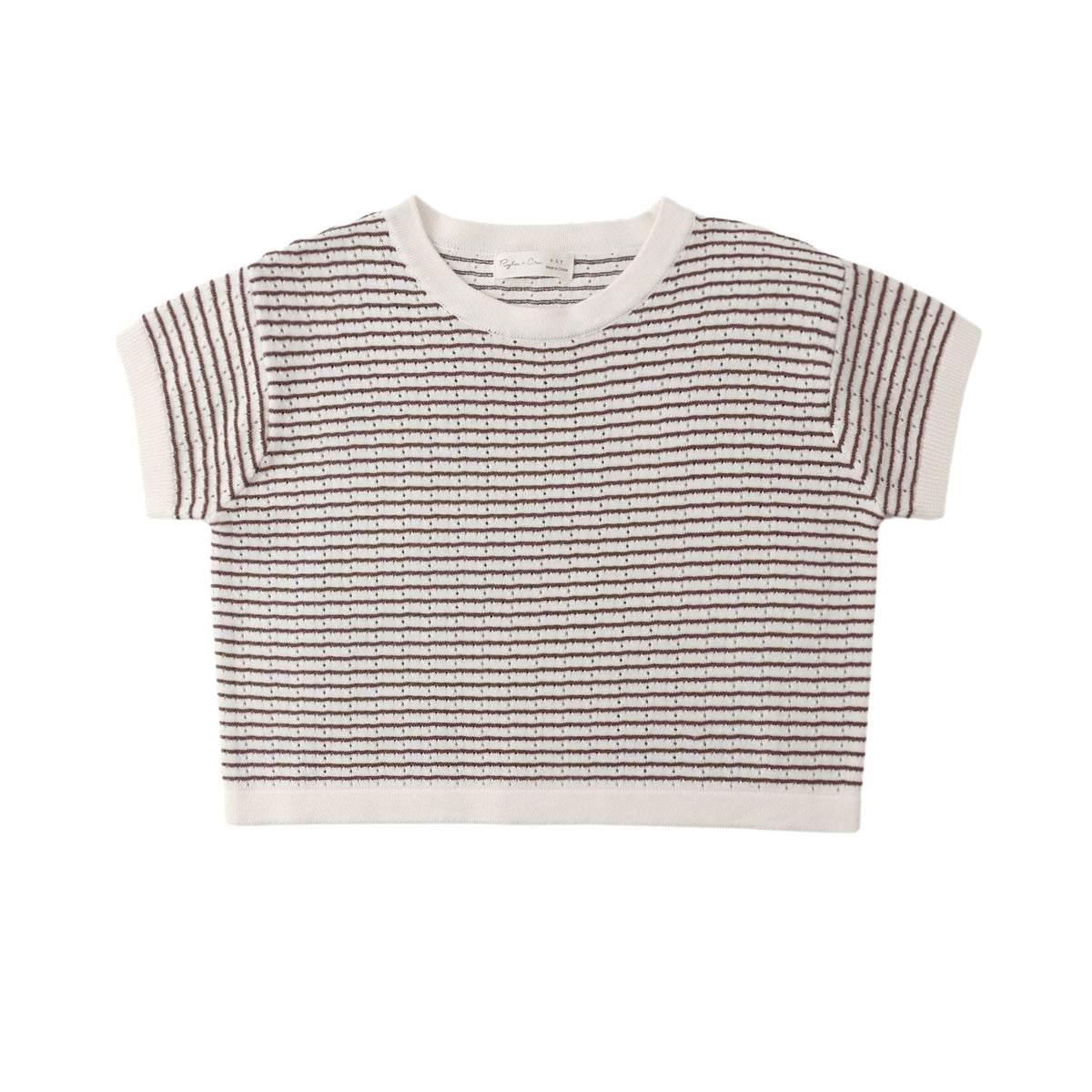 Boxy Crop Knit Tee || Chocolate Stripe