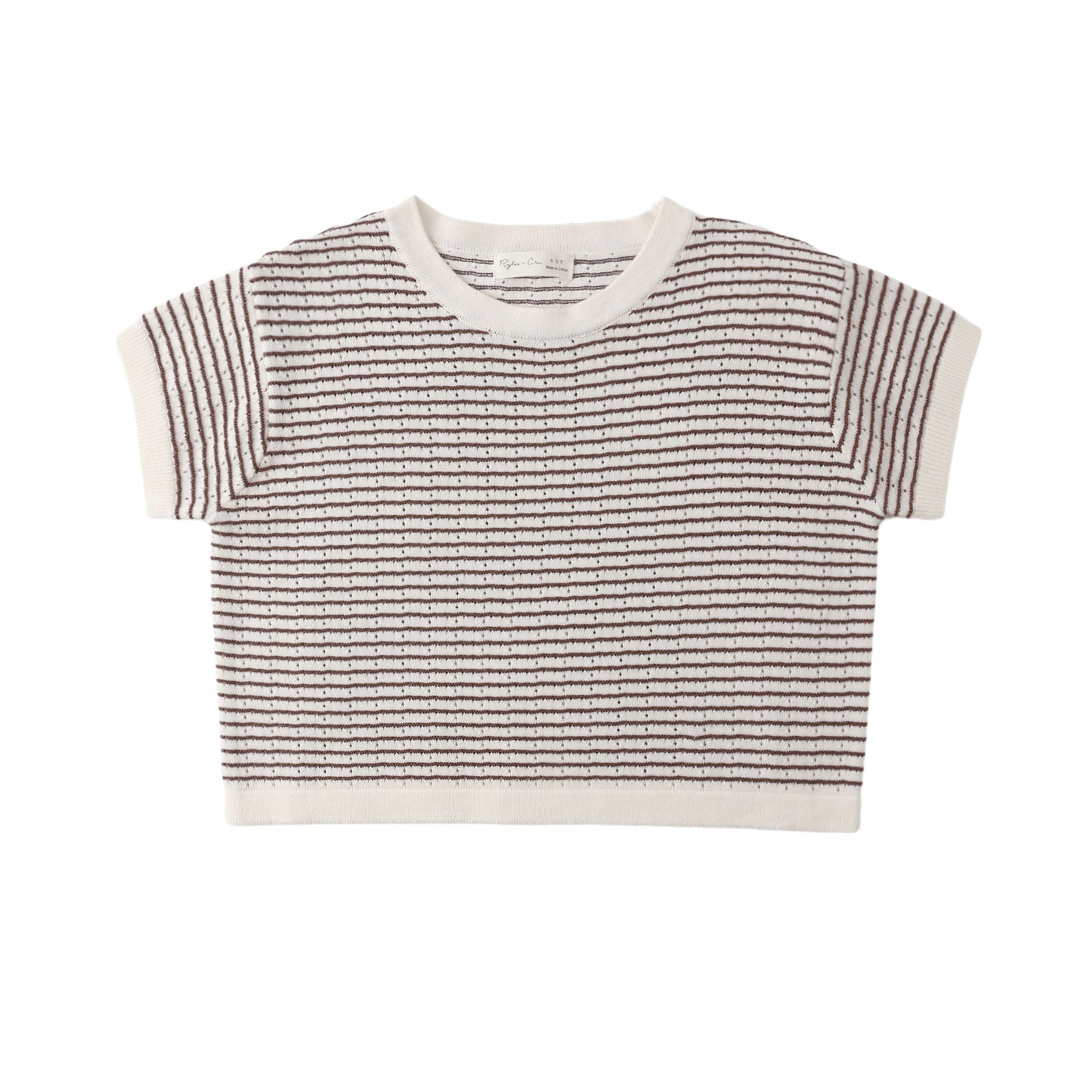 Boxy Crop Knit Tee || Chocolate Stripe